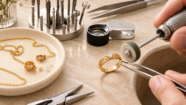 Polissage d'une bague en or à l'atelier