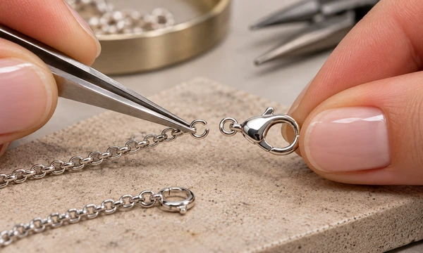 Changement du fermoir d'un collier en argent à l'atelier Preface Bijoux à Metz